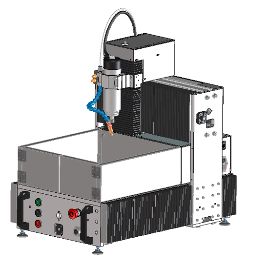 Fresatrice CNC Logyca3D, vista frontale con mandrino e pannello comandi